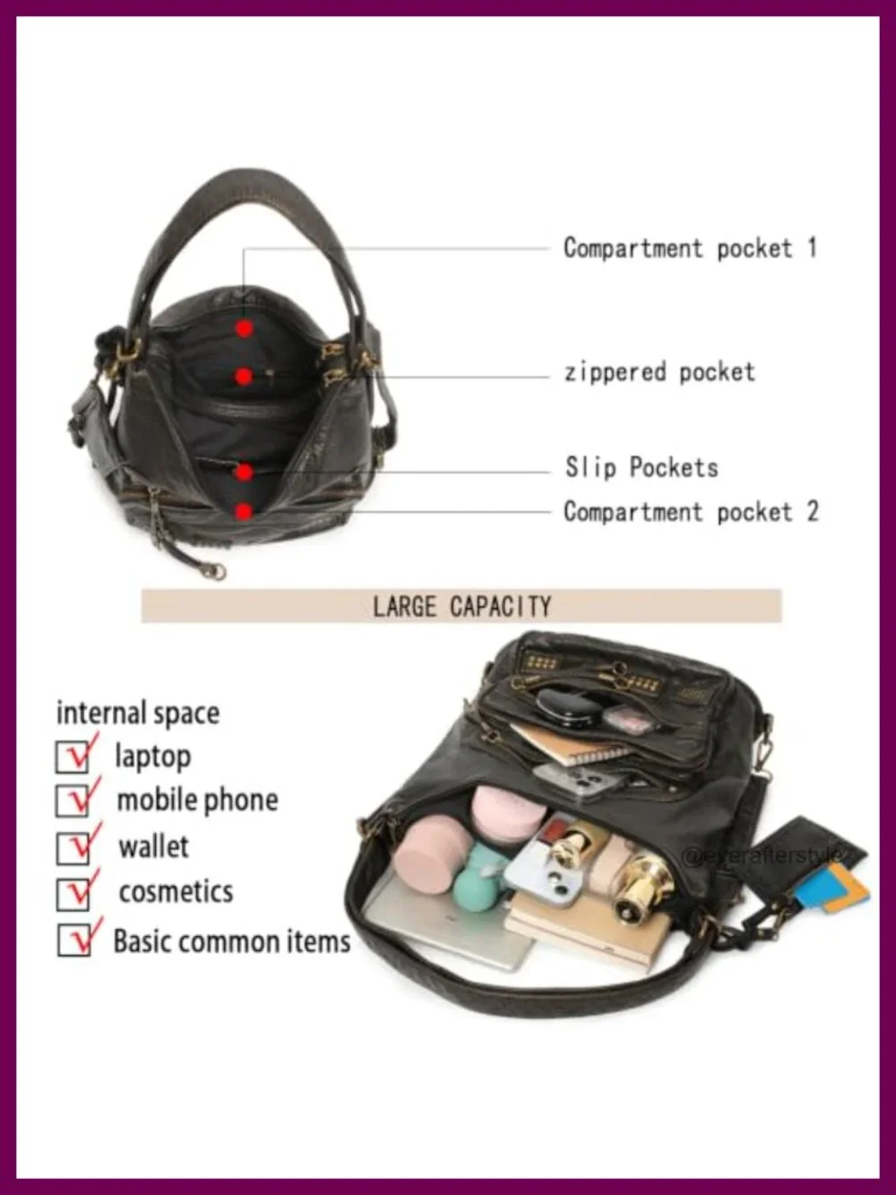 Y2K Vintage Hobo Bag Vegan Leather Shoulder Purse Adjustable Strap